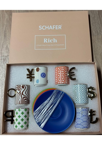 Schafer Rich 6 Kişilik Kahve Fincan Takımı 12 Prç - Asorti02 Çok Renkli