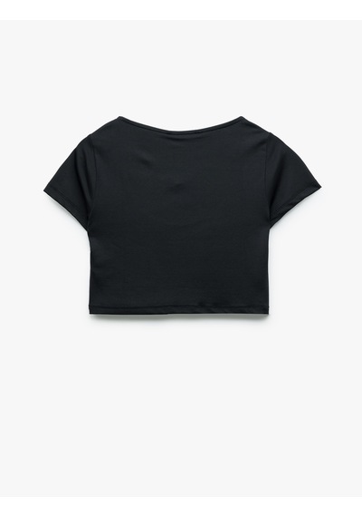 Koton Slim Fit Kısa Kollu U Yaka Basic Crop Tişört Siyah 5sak50453ek SIYAH
