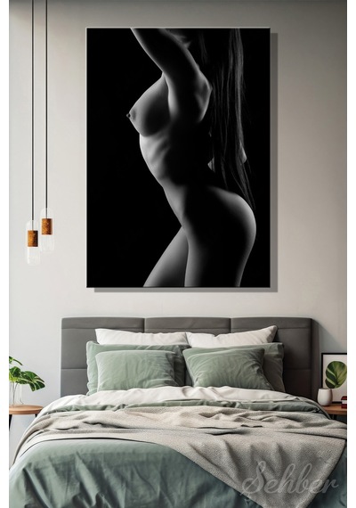 Siyah Beyaz Çıplak Kadın Model Sanatsal Fotoğraf Dikey Kanvas Tablo Tekli Ev Kafe Ofis 3137
