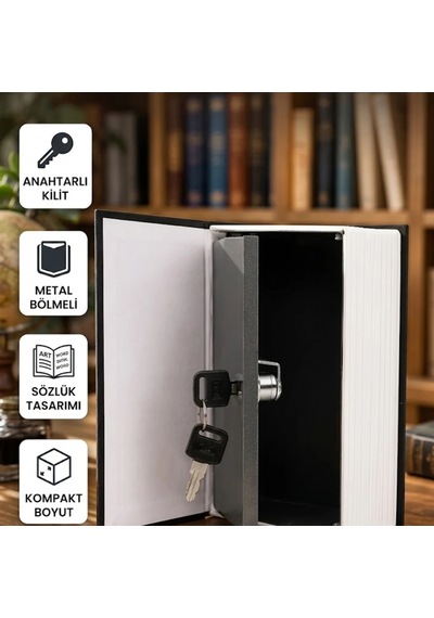 Gizli Kitap Kasa Anahtarlı Metal Bölmeli Sözlük Tasarımlı Kompakt Kasa