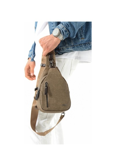 Erkek Bady Bag Göğüs Çantası Kanvas Kumaş Sırt Çantası 27 17 Cm Günlük Omuz Çantası Vizon