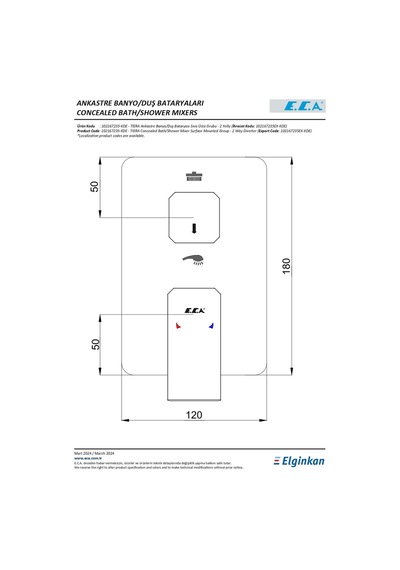Eca Tiera 102167235-KDE Sıva Üstü Grubu 2 Yollu Ankastre Banyo Bataryası Krom