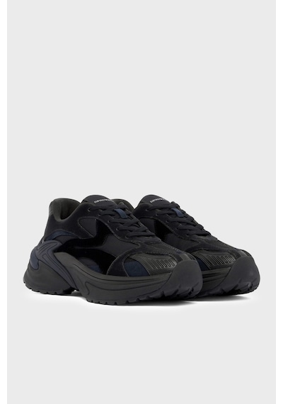 Emporio Armani Süet Detaylı Sneaker Ayakkabı Erkek Ayakkabı Em004828 Af23184 Mz312 Siyah-lacivert