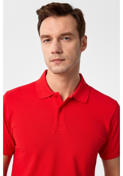 Süvari Kırmızı Slim Fit Armürlü Polo Yaka Tişört Kırmızı