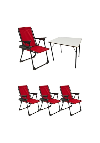 Natura 4 Adet Kamp Sandalyesi Oval Bardaklık Kırmızı + MDF Masa Kırmızı