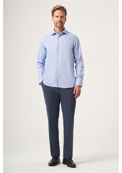 İmza Koyu Mavi İtalyan Yaka Oxford Slim Fit Kolay Ütü Pamuklu Gömlek 1004265270
