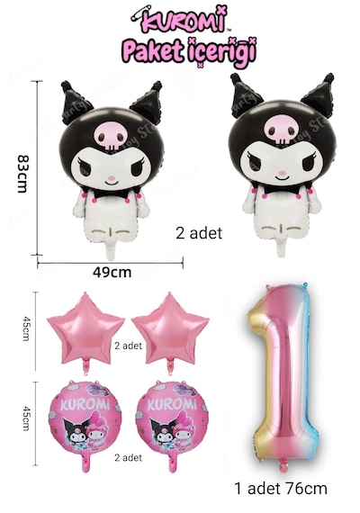 Kuromi Balon Set Doğum Günü Balon Seti Gökkuşağı Rakam