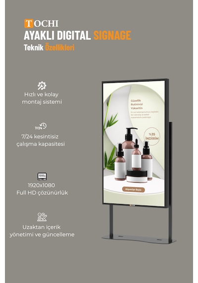 Ayaklı Digital Signage  Ekranı 2000-30000 Nıt Yüksek Parlaklık Full Hd 7/24 Reklam Ekranı 43 İnç