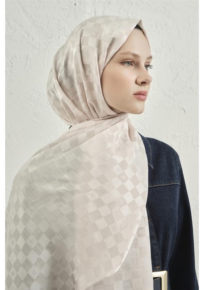 Armine Elegance İpek Pamuk Dama Şal 17 Krem