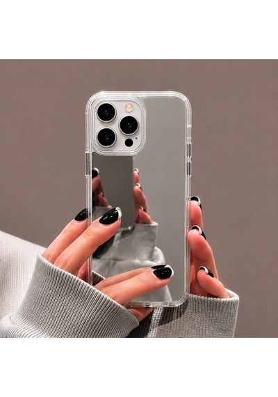 Ennar İphone 14 Pro Max Uyumlu Aynalı Kılıf Mirror Glass Gün Boyu Makyaj Kontrolü Şeffaf