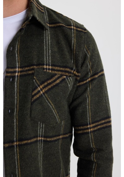 Tudors Erkek Slim Fit Dar Kesim Kareli Cepli Haki Oduncu Gömlek-41792 Çok Renkli