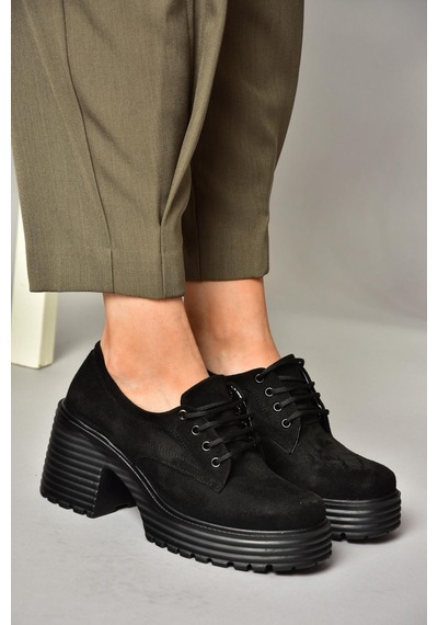 Fox Shoes R996054002 Siyah Süet Kalın Topuklu Kadın Ayakkabı Siyah