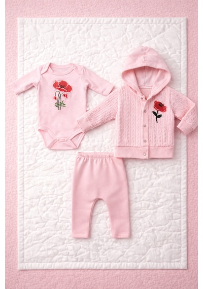 Milays Kız Bebek %100 Pamuk 0-3 Ay Premium Kalite Setler Açık Pembe