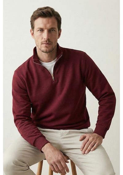 Elemge Pamuklu Erkek Sweatshirt Bordo Soft Touch Relax Fit Yarım Fermuarlı Dik Yaka 3 Iplik Nefes Alan Elemge Pamuklu Erkek Sweatshirt Bordo Soft Touch Relax Fit Yarım Fermuarlı Dik Yaka 3 Iplik Nefes Alan