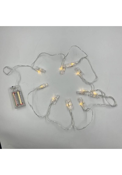 2 M Pilli 10 Işık Mandal Modeli Yılbaşı Led Işık Süsü Dekoratif Gün Işığı Aydınlatma Çok Renkli
