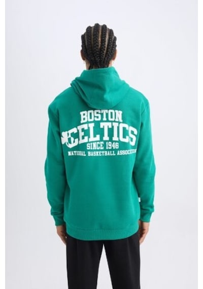 DeFactoFit NBA Boston Celtics Standart Fit Kapüşonlu Sırt Baskılı Kalın Sweatshirt Y7320AZ24AUGN1046 Yeşil