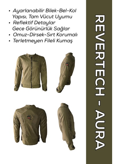 Revertech Aura Yeşil / Bel, Dirsek Ve Sırt Korumalı Motosiklet Montu + Buff