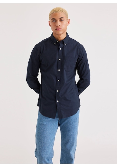 Dockers Erkek Uzun Kol Gömlek - Minimalist Günlük Stil - Regular Fit Mavi