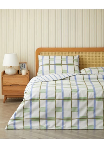 English Home Pop Grid Kolay Ütülenir Çift Kişilik Nevresim Seti 200x220 Cm Mavi - Yeşil