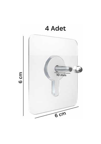 2'li Şeffaf Yapışkanlı Vidalı Çok Amaçlı Duvar Askısı Düzenleyici Askılık 6x6 cm