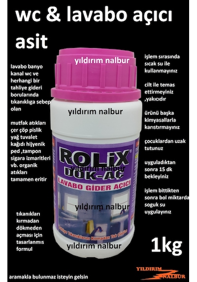 Lavabo Aç Asit Tıkanık Lavabo Açma 1kg Tuvalet Wc Açar Kimyasal İ