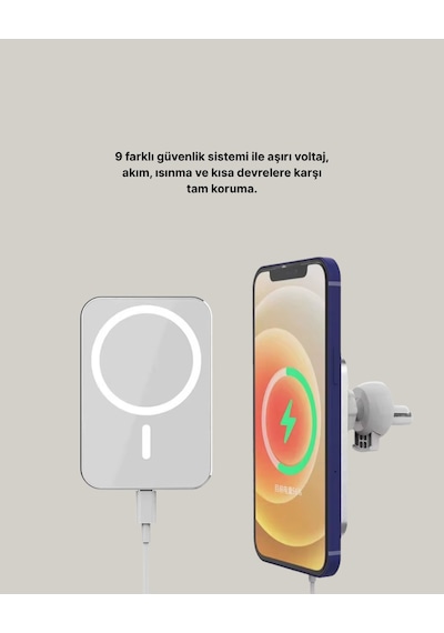 360 Döner Başlıklı Magsafe Araç Telefon Tutucu 15w Güvenli Kablosuz Şarj