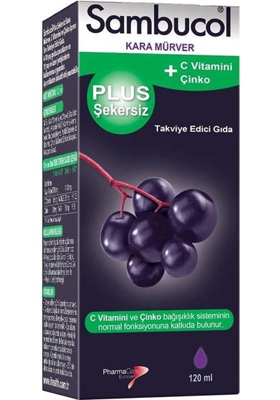Sambucol Plus Şekersiz C Vitamini Çinko Takviye Edici Gıda 120 ML