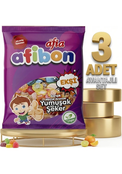 Afia Afibon Ekşi Karışık Meyveli Yumuşak Şeker 3x80 Gr
