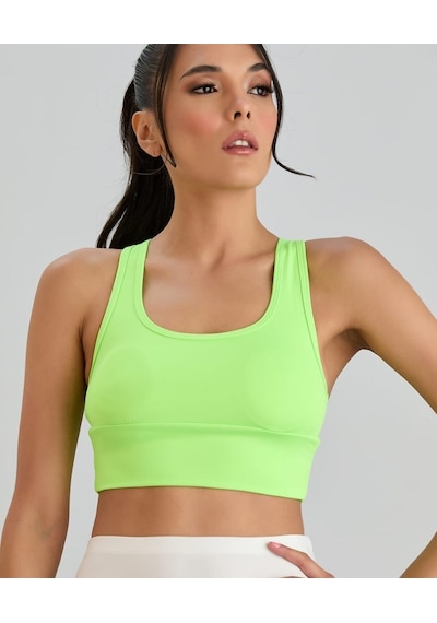Aurafit Arkası Halter Kesim U Yaka Spor Sütyeni/büstiyer/croptop- Fosfor Yeşil