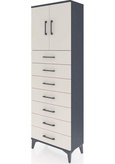 Arges Dolap 2 Raflı 7 Çekmeceli 2 Kapaklı 60x30x182 Antrasit-... Antrasit