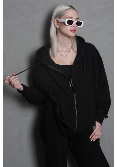 Siyah Kapüşonlu Basic Sweatshirt Mg1900