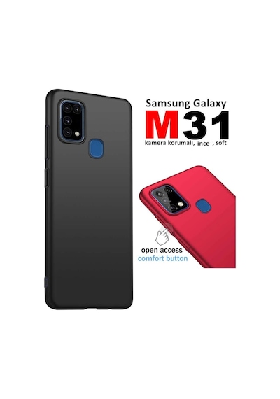 Galaxy M31 Kamera Korumali Mat Soft Esnek Kalite Silikon Kilif 332605143 - Kampanya-Renk / Cam Ekran Koruyucu(+15)-Siyah