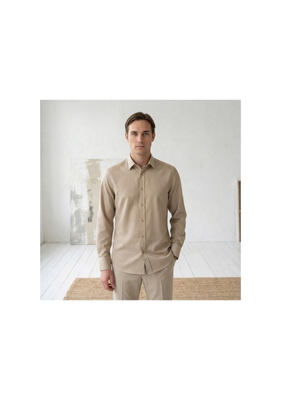 Yusaytr Slim Fit Uzun Kollu Pamuklu Gizli Düğme Yakalı Oxford Gömlek Açık Kahve Açık Kahve