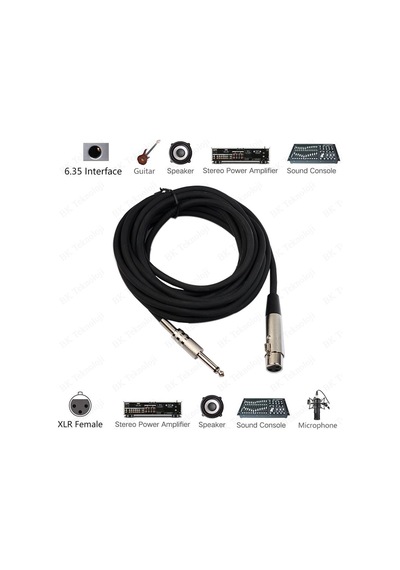 3 Pin XLR Dişi to 6.35mm Mono Erkek Mikrofon Ses Kablosu 5Metre
