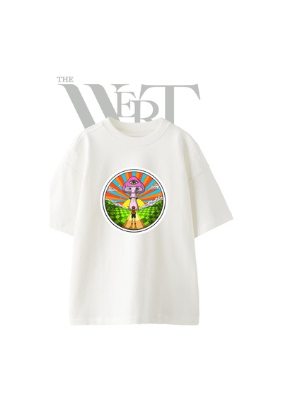Thewert Psychedelik Mantar Tasarım Baskılı Ünisex Beyaz Oversize T-shirt