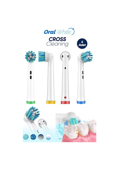 Oral White Cross Cleaning Çapraz Kıl Teknolojisi Oral-b Uyumlu 4 Adet Yedek