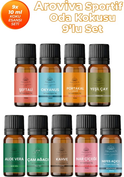 Sportif Esansiyel Uçucu Koku Yağı Buhurdanlık Yağı Difüzör Esansı 9'lu Set 9x10ml Karışık