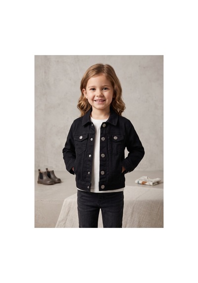 Deniva Kids Siyah Halley %100 Pamuklu Düğmeli Cepli Jean / Denim Kot Ceket