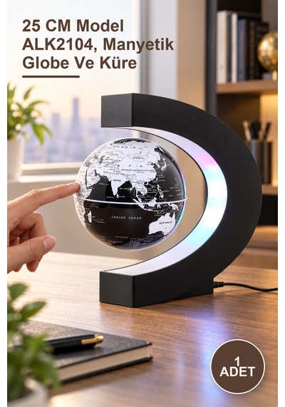 1 Adet Mıknatıslı Ortada Dönen Dünya Küre 25 Cm Model Alk2104, Manyetik Globe Ve Küre