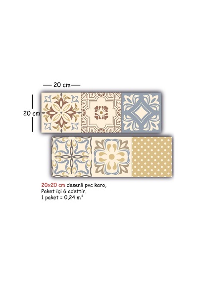 Tink Kendinden Yapışkanlı Retro Sarı Desenli Pvc Karo Kaplama 20x20 Cm 6'lı Paket