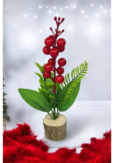 Yapay Çiçek Yılbaşı Çiçeği Kokinalı Kütük Saksılı Dekoratif Süs 20cm