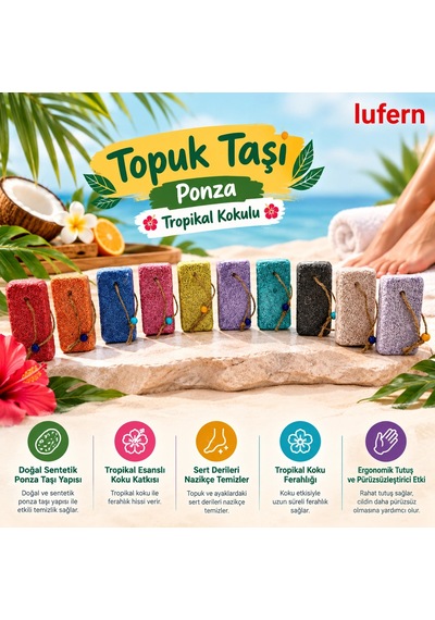 Doğal Topuk Taşı Ponza Tropikal Kokulu Renkli Ayak Bakım Sertleşmiş Deri Pedikür Kişisel Bakım