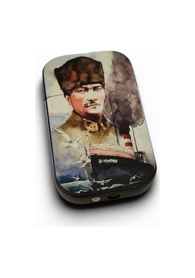 Bandırma Vapuru Ve Meclis Temalı Atatürk Portreli Hatıra Metal Çakmak - Tarihi Seri Çok Renkli