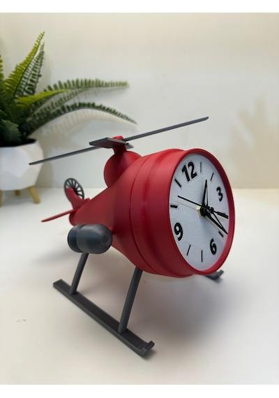 3d Baskı Uçak Tasarımlı Dekoratif Masa Saati Beyaz Kırmızı