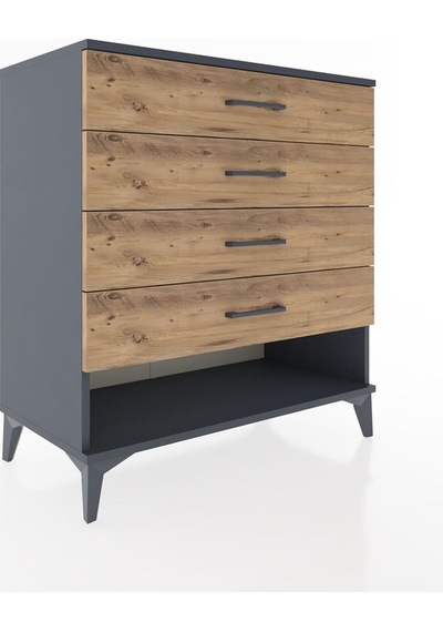 Hyperion Şifonyer 4 Çekmeceli 88x44x96 Antrasit-çam Antrasit