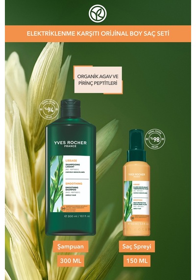 Yves Rocher Elektriklenme Karşıtı Orjinal Boy Saç Seti- Şampuan 300 Ml & Isı Koruyucu Serum 100 Ml