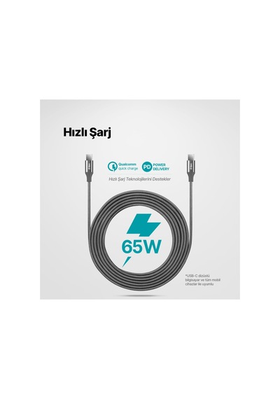 Alumicable Usb-c - Usb-c 300cm 60w Pd/qc Hızlı Şarj/data Kablosu Uzay Grisi