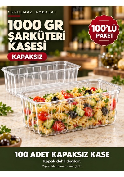 1000 Gr Kapaksız Şarküteri Kasesi 100 Lü Şeffaf Derin Dikdörtgen Meze Ve Salata Kabı Siyah
