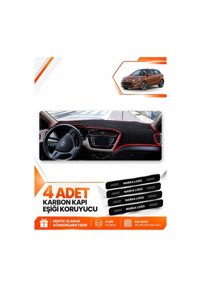 Hyundai İ20 2014-2020 Uyumlu Ön Torpido Koruma Kılıfı Halısı Örtüsü - Siyah Kırmızı