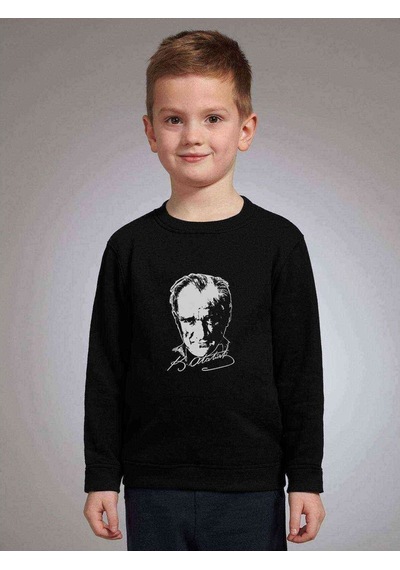 Tshirthane Ulu Önder Gazi Mustafa Kemal Atatürk Silüet Baskılı Çocuk Siyah (529020839)